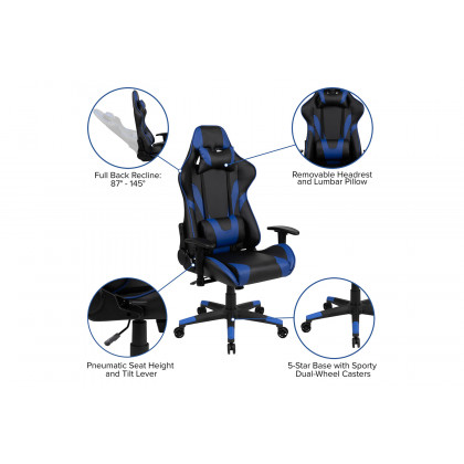 BLNK Optis Red Gaming Desk and Reclining Gaming Chair Set with Cup Holder and Headphone Hook - Blue