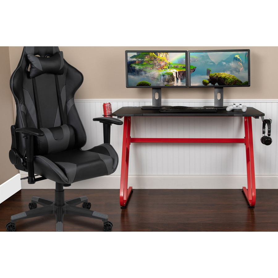 BLNK - Optis Red Gaming Desk and Reclining Gaming Chair Set with Cup Holder and Headphone Hook