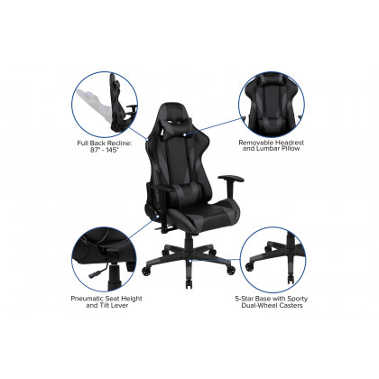 BLNK Optis Red Gaming Desk and Reclining Gaming Chair Set with Cup Holder and Headphone Hook - Gray