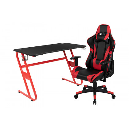 BLNK Optis Red Gaming Desk and Reclining Gaming Chair Set with Cup Holder and Headphone Hook - Red/Black