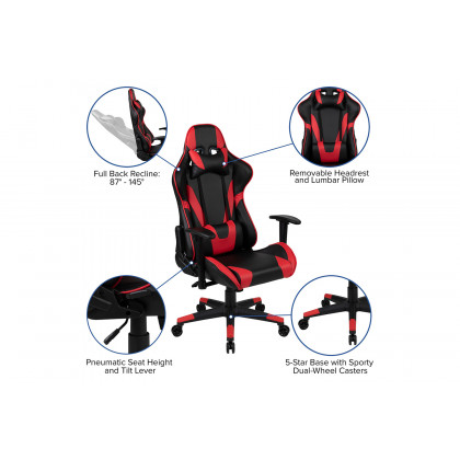 BLNK Optis Red Gaming Desk and Reclining Gaming Chair Set with Cup Holder and Headphone Hook - Red/Black