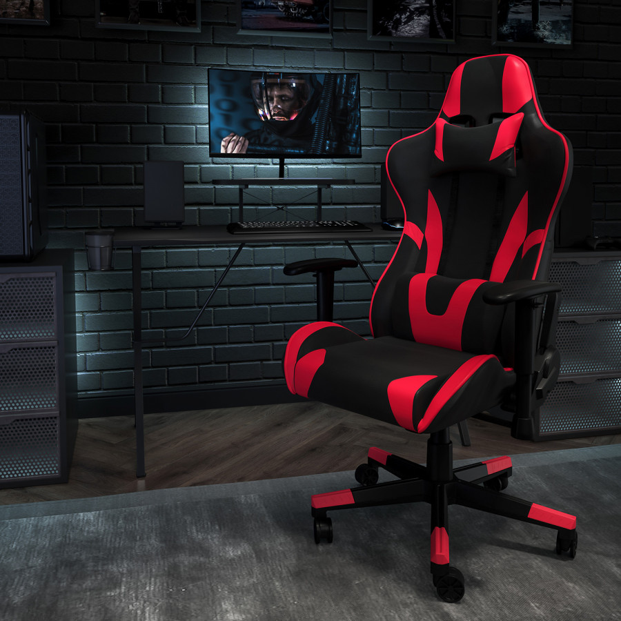 BLNK Optis Black Gaming Desk and Reclining Gaming Chair Set with Cup Holder, Headphone Hook and Monitor/Smartphone Stand - Red