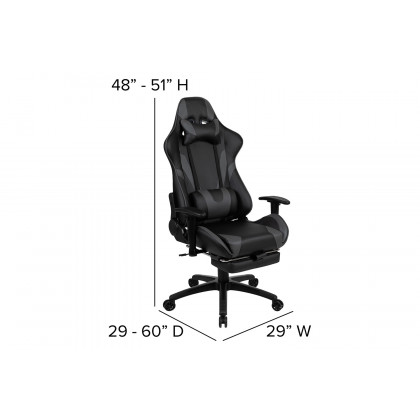 BLNK Optis Gaming Desk and Footrest Reclining Gaming Chair Set with Cup Holder, Headphone Hook, Removable Mouse Pad Top/Wire Management - Gray