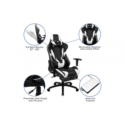 BLNK Optis Red Gaming Desk and Footrest Reclining Gaming Chair Set with Cup Holder and Headphone Hook - Black