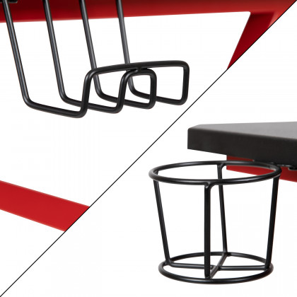 BLNK Optis Red Gaming Desk with Cup Holder/Headphone Hook and Reclining Gaming Chair with Footrest - Gray