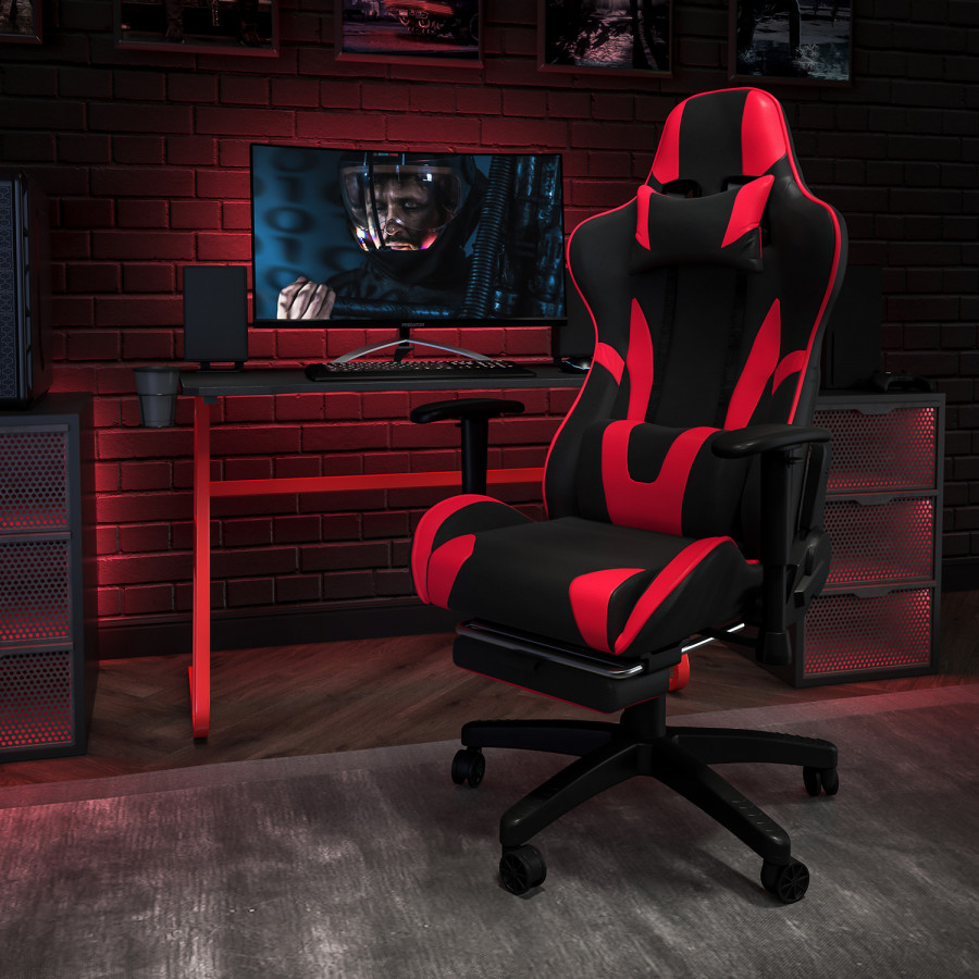 BLNK - Optis Red Gaming Desk and Footrest Reclining Gaming Chair Set with Cup Holder and Headphone Hook