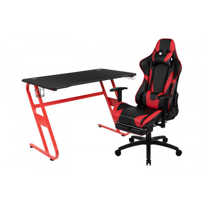 BLNK - Optis Red Gaming Desk and Footrest Reclining Gaming Chair Set with Cup Holder and Headphone Hook