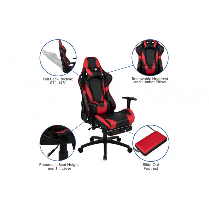 BLNK Optis Red Gaming Desk and Footrest Reclining Gaming Chair Set with Cup Holder and Headphone Hook - Red/Black