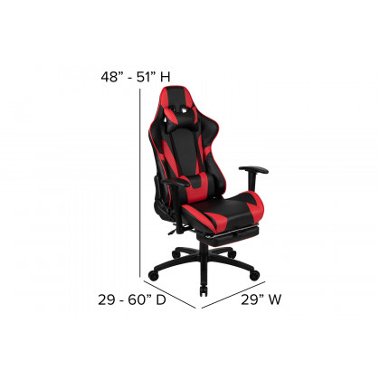 BLNK Optis Red Gaming Desk and Footrest Reclining Gaming Chair Set with Cup Holder and Headphone Hook - Red/Black