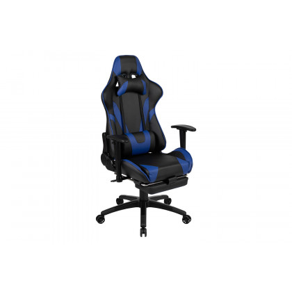 BLNK Optis Black Gaming Desk and Footrest Reclining Gaming Chair Set with Cup Holder, Headphone Hook and Monitor/Smartphone Stand - Blue