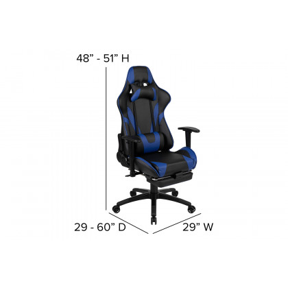 BLNK Optis Black Gaming Desk and Footrest Reclining Gaming Chair Set with Cup Holder, Headphone Hook and Monitor/Smartphone Stand - Blue