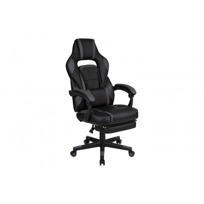BLNK Optis Black Gaming Desk with Cup Holder, Headphone Hook, 2 Wire Management Holes and Reclining Back/Arms Gaming Chair with Footrest - Black