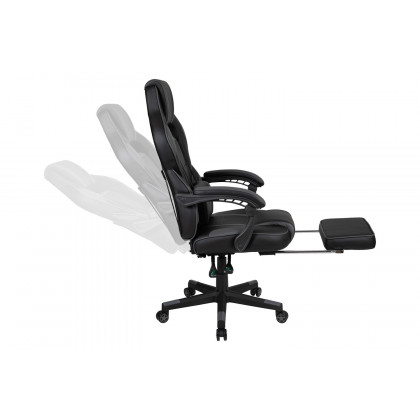 BLNK Optis Black Gaming Desk with Cup Holder, Headphone Hook, 2 Wire Management Holes and Reclining Back/Arms Gaming Chair with Footrest - Black