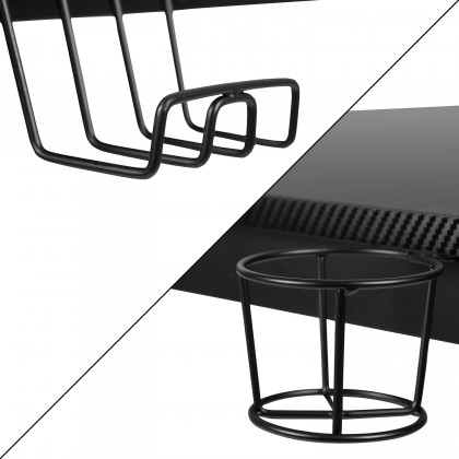 BLNK Optis Black Gaming Desk with Cup Holder, Headphone Hook, 2 Wire Management Holes and Reclining Back/Arms Gaming Chair with Footrest - Black