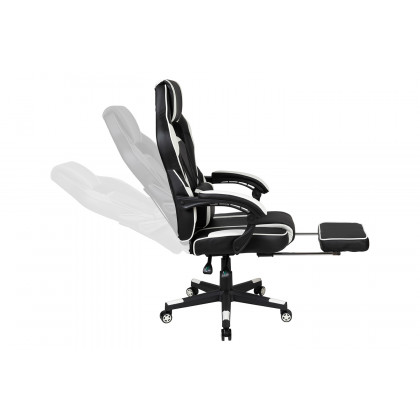 BLNK Optis Black Gaming Desk with Cup Holder, Headphone Hook, 2 Wire Management Holes and Reclining Back/Arms Gaming Chair with Footrest - White