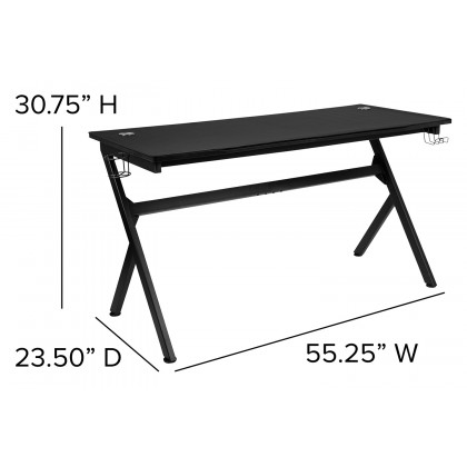 BLNK Optis Gaming Desk with Cup Holder, Headphone Hook, Removable Mousepad Top and Reclining Back/Arms Gaming Chair with Footrest - Black