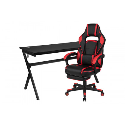 BLNK Optis Gaming Desk with Cup Holder, Headphone Hook, Removable Mousepad Top and Reclining Back/Arms Gaming Chair with Footrest - Red