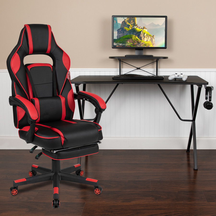 BLNK - Optis Black Gaming Desk with Cup Holder/Headphone Hook/Monitor Stand and Reclining Back/Arms Gaming Chair with Footrest