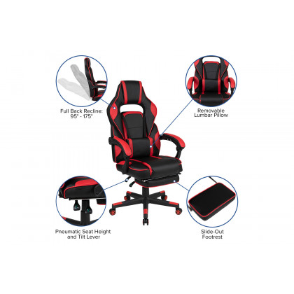 BLNK Optis Black Gaming Desk with Cup Holder/Headphone Hook/Monitor Stand and Reclining Back/Arms Gaming Chair with Footrest - Red