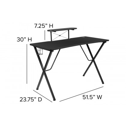 BLNK Optis Black Gaming Desk with Cup Holder/Headphone Hook/Monitor Stand and Reclining Back/Arms Gaming Chair with Footrest - Red