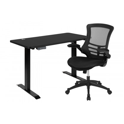 BLNK Regent Electric Height Adjustable Standing Desk with Black Mesh Swivel Ergonomic Task Office Chair - Black