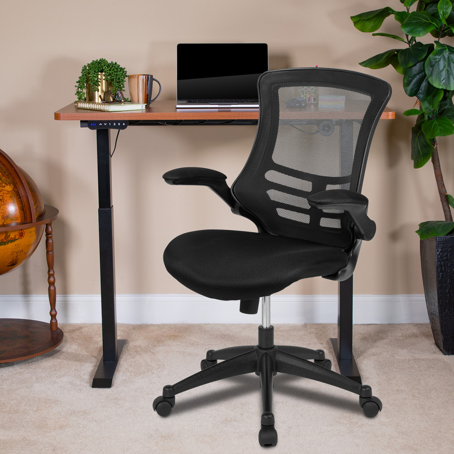 BLNK - Regent Electric Height Adjustable Standing Desk with Black Mesh Swivel Ergonomic Task Office Chair