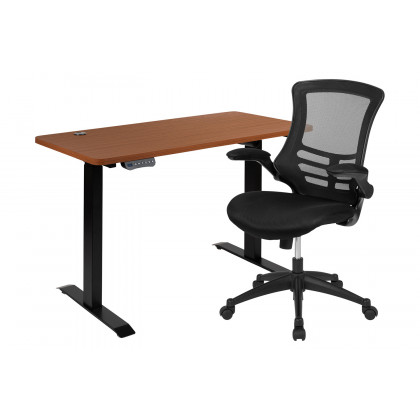 BLNK - Regent Electric Height Adjustable Standing Desk with Black Mesh Swivel Ergonomic Task Office Chair