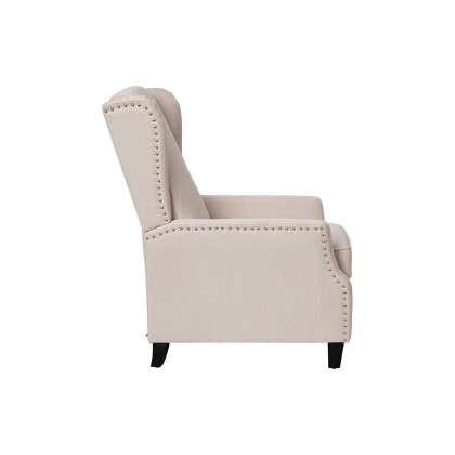 BLNK Prescott Traditional Style Fabric Slim Push Back Recliner Chair with Upholstery-Accent Nail Trim - Cream