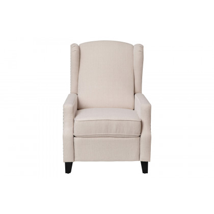 BLNK Prescott Traditional Style Fabric Slim Push Back Recliner Chair with Upholstery-Accent Nail Trim - Cream