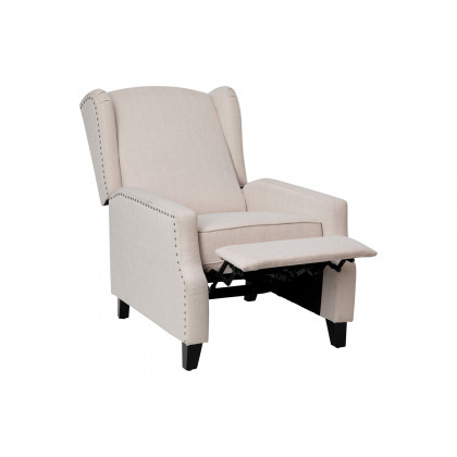 BLNK Prescott Traditional Style Fabric Slim Push Back Recliner Chair with Upholstery-Accent Nail Trim - Cream