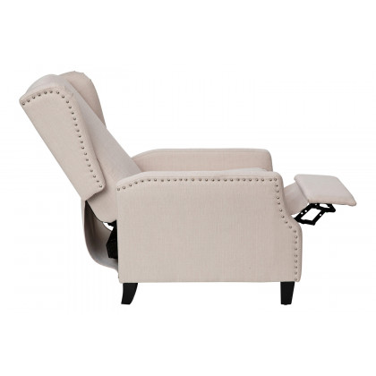 BLNK Prescott Traditional Style Fabric Slim Push Back Recliner Chair with Upholstery-Accent Nail Trim - Cream