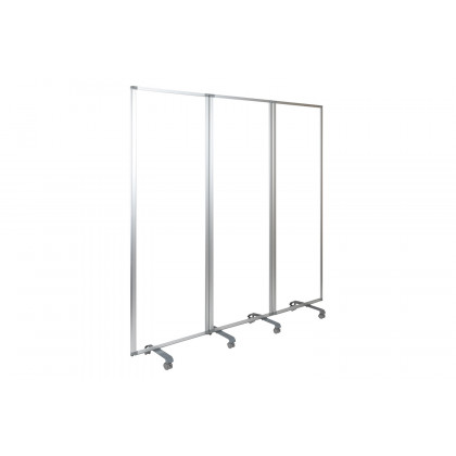 BLNK Raisley 3 Sections Transparent Acrylic Mobile Partition with Lockable Casters - 72"H x 24"L