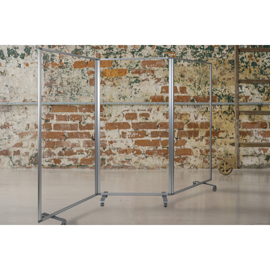 BLNK - Raisley 3 Sections Transparent Acrylic Mobile Partition with Lockable Casters