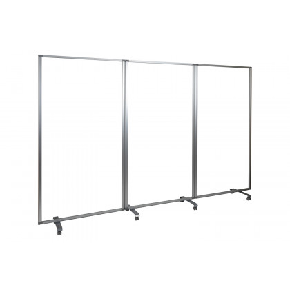 BLNK Raisley 3 Sections Transparent Acrylic Mobile Partition with Lockable Casters - 72"H x 36"L