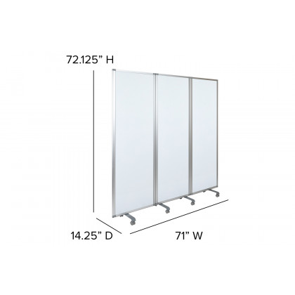 BLNK - Raisley 3 Sections Mobile Magnetic Whiteboard Partition with Lockable Casters