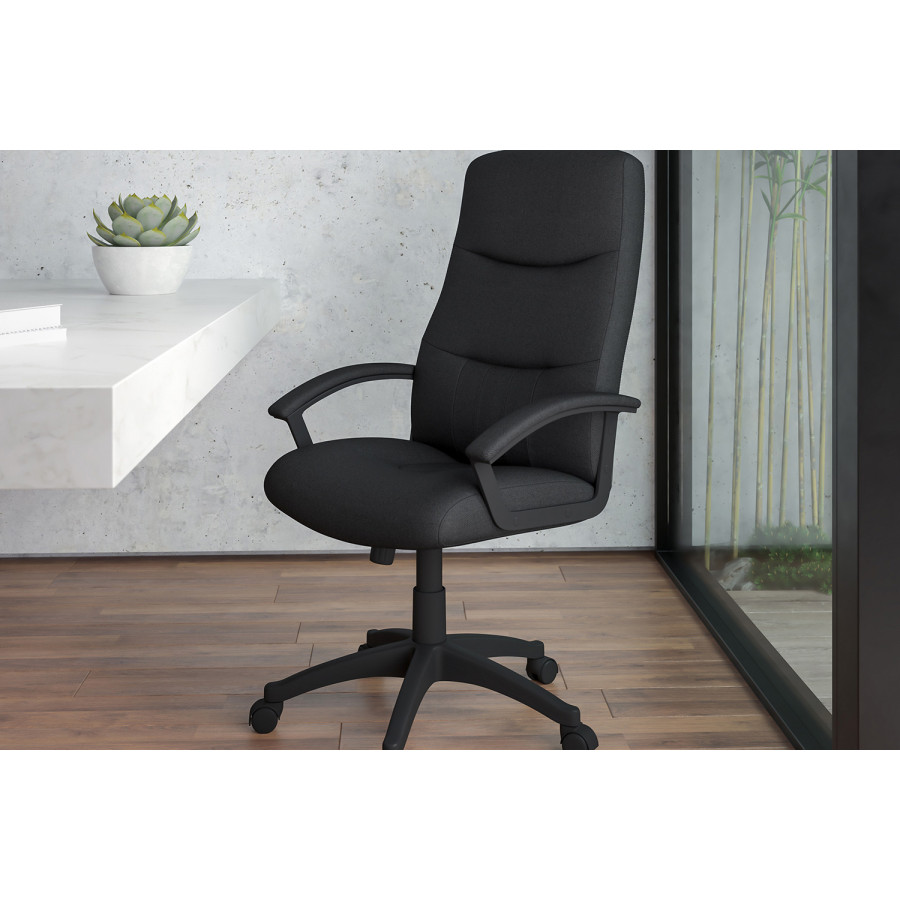 BLNK Rochelle Fabric High-Back Executive Swivel Office Chair with Two Line Horizontal Stitch Back and Arms - Black