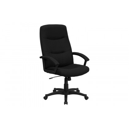 BLNK Rochelle Fabric High-Back Executive Swivel Office Chair with Two Line Horizontal Stitch Back and Arms - Black