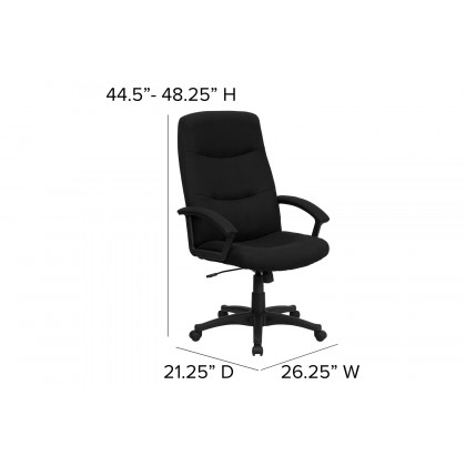 BLNK Rochelle Fabric High-Back Executive Swivel Office Chair with Two Line Horizontal Stitch Back and Arms - Black