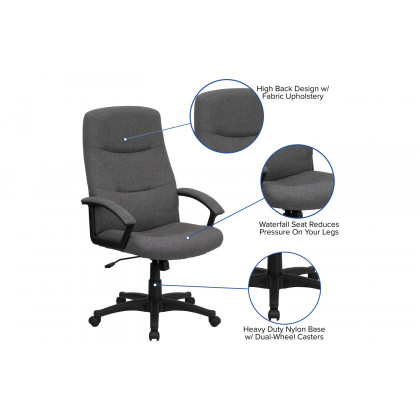 BLNK Rochelle Fabric High-Back Executive Swivel Office Chair with Two Line Horizontal Stitch Back and Arms - Gray