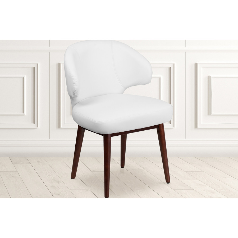 BLNK Comfort Back Series LeatherSoft Side Reception Chair with Walnut Legs - White