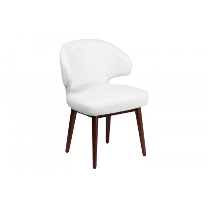 BLNK Comfort Back Series LeatherSoft Side Reception Chair with Walnut Legs - White