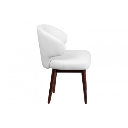BLNK Comfort Back Series LeatherSoft Side Reception Chair with Walnut Legs - White