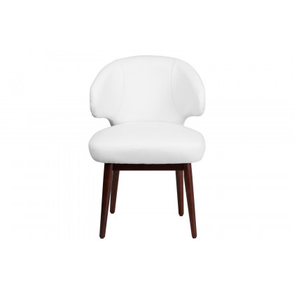 BLNK Comfort Back Series LeatherSoft Side Reception Chair with Walnut Legs - White