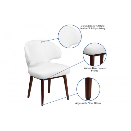 BLNK Comfort Back Series LeatherSoft Side Reception Chair with Walnut Legs - White