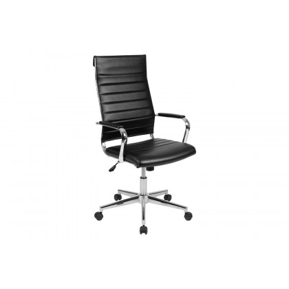 BLNK Hansel LeatherSoft High-Back Contemporary Ribbed Executive Swivel Office Chair - Black