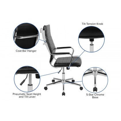 BLNK Hansel LeatherSoft High-Back Contemporary Ribbed Executive Swivel Office Chair - Black