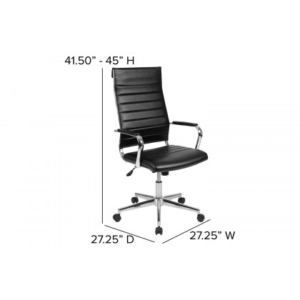 BLNK Hansel LeatherSoft High-Back Contemporary Ribbed Executive Swivel Office Chair - Black