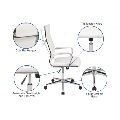 BLNK Hansel LeatherSoft High-Back Contemporary Ribbed Executive Swivel Office Chair - White