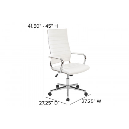 BLNK Hansel LeatherSoft High-Back Contemporary Ribbed Executive Swivel Office Chair - White