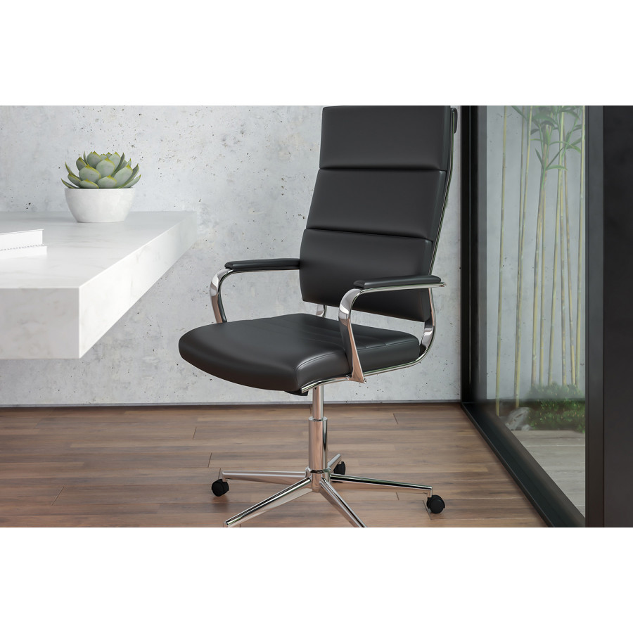 BLNK Hansel LeatherSoft High-Back Contemporary Panel Executive Swivel Office Chair - Black